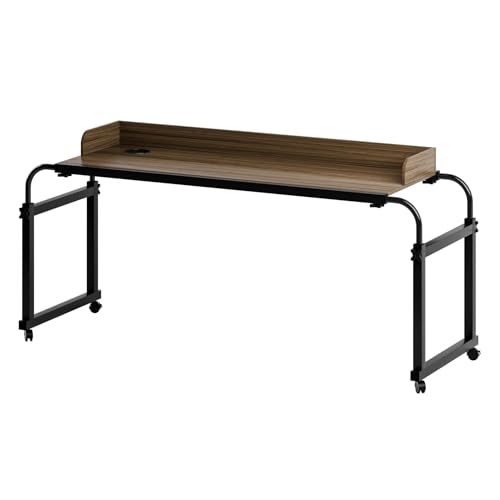 Lefitap King Size Over Bed Table with Wheels - Width & Height Adjustable Rolling Over-the-Bed Laptop Desk with Raised Baffle Cup Holder Home Office Bedroom Hospital Workstation Table Black 47.24