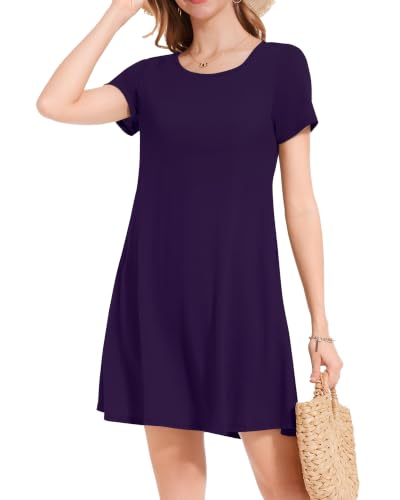 Image of JOLIGAL Summer Dresses for Women Casual Short Sleeve Sundress Scoop Neck Beach T Shirt Dress with Pockets 2026