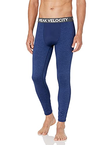 Amazon Brand - Peak Velocity Men's Thermal Cold-weather Athletic-Fit Tight, Alpine Blue Heather, Large