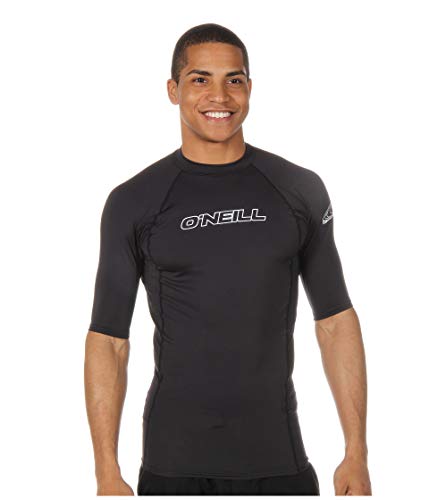 O'Neill Wetsuits Men's Basic Skins UPF 50+ Short Sleeve Rash Guard, Black, X-Large
