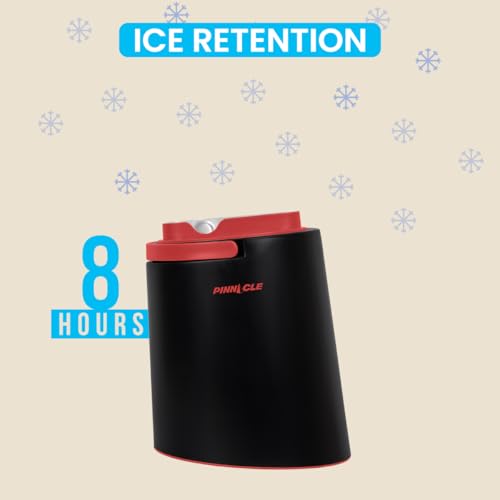 PINNACLE Insulated ice bucket for parties with Tong that fit into Lid - Stainless Steel ice bucket for cocktail bar with Collapsible Handles for indoor/outdoor bar, BPA Free (Red)