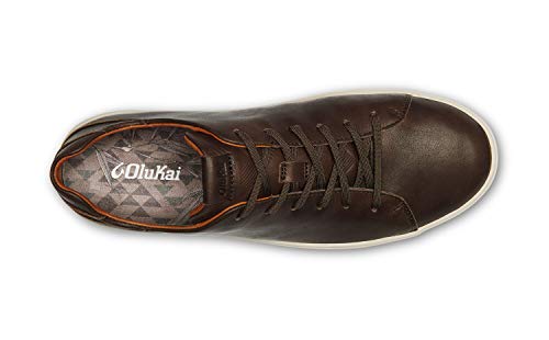 Olukai Lae'ahi Li 'Ili Men's Leather Sneakers, Supple Full-Grain Leather Shoes, Drop-In Heel & All Weather Rubber Soles, Dk Wood/Dk Wood, 13 #TOP2
