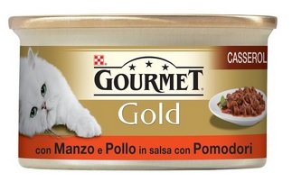 Purina Gourmet Gold - Cacerolas con Carne y Pollo de Salsa con Tomate, 24 latas de 85 g Cada una, 24 Unidades de 85 g Cada una, 24 Unidades de 85 g