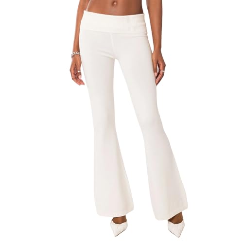 Qmlyev Fold Over Knit Pants for Women Y2K Low...