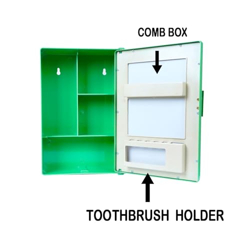 Image of PGen Small Size Mini Wall Mounted Mirror Storage Cabinet Organiser Shelf for Bathroom Kitchen Washbasin Dressing Room (Light Green)