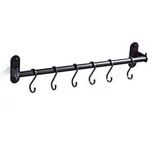 AUTUUCKEE Muur Mount Pot Pan Bar Rek, Aluminium Opknoping Rail Keukengerei Hanger Organizer (6 Haken)