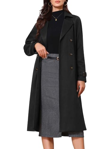 Allegra K Winter Trench Coats for Women's 2025 Double Breasted Belted Long Overcoat