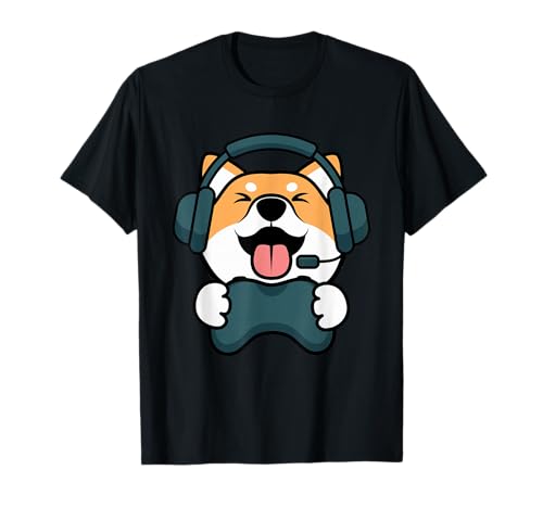 Gamer Hund Shiba Inu Gaming Zocken Nerd Lustig Kawaii Zocker T-Shirt