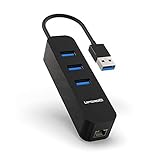 Upgrow 4-Port USB 3.0 HUB with Ethernet Port Converter 4-Port USB 3.0 HUB with 10/100/1000 Gigabit a RJ45 Ethernet Port, Support Windows,Mac OS 10.6 and Above, Linux-Black