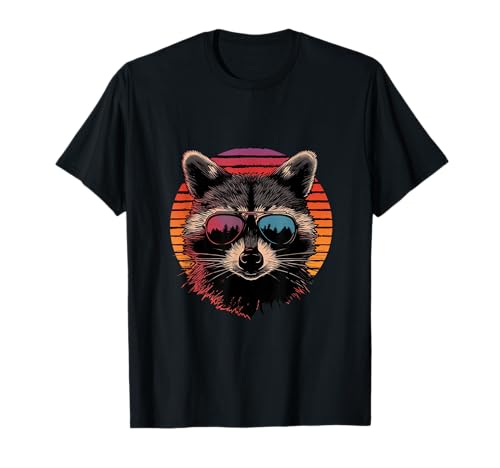 Urban Sunset Raccoon: Lunettes de soleil aviateur élégantes et nature T-Shirt