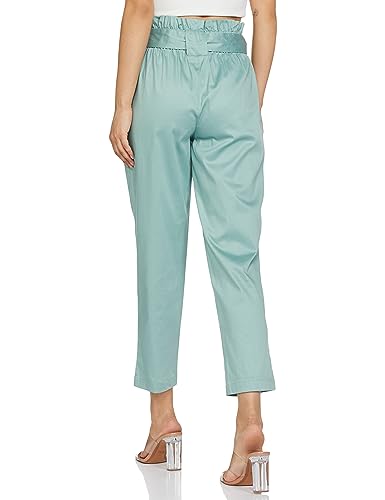 Image of Amazon Brand - Symbol Women's Slim High Rise Ankle Length Tapered Paper Bag Formal Trousers (with Self Fabric Belt) (Available in Plus Sizes)