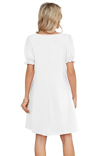 Image of RUMIA Summer Dresses for Women 2025 Casual Cute Square Neck Puff Short Sleeve Dress with Pockets