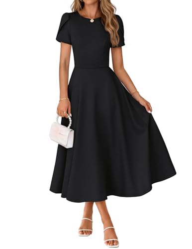 MEROKEETY Women's 2026 Summer Midi Dresses Short Sleeve Crewneck A