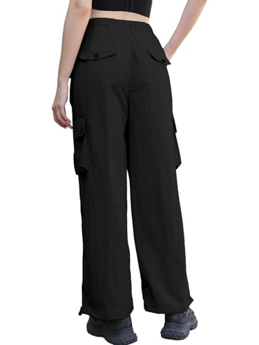 Image of Cromoncent Cargo Pants Girls & Women Parachute Pants Y2K Baggy Rave Clothes Waterproof with Pockets, 6 Years - 3XL