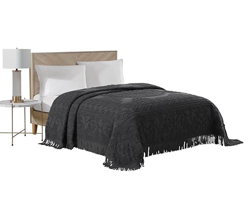 Beatrice Home Fashions Medallion Chenille Bedspread, King, Charcoal