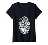 Photo Gallery donna maori polynesian tattoo haka dance maschera testa maglietta con collo a v Photo Gallery donna maori polynesian tattoo haka dance maschera testa maglietta con collo a v