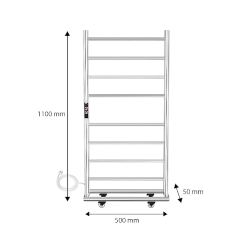 Image of MORZZE MTW-12050 Electric Towel Warmer, 12 Bar SUS 304 Stainless Steel Heated Towel Rack, 122W Wall Mounted Bathroom Towel Dryer, Adjustable 30-60C Temperature, 1-8H Timer
