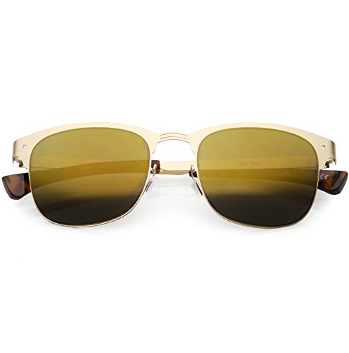 zeroUV - Sleek Metal Semi Rimless Color Mirror Square Lens Horn Rimmed Sunglasses 48mm