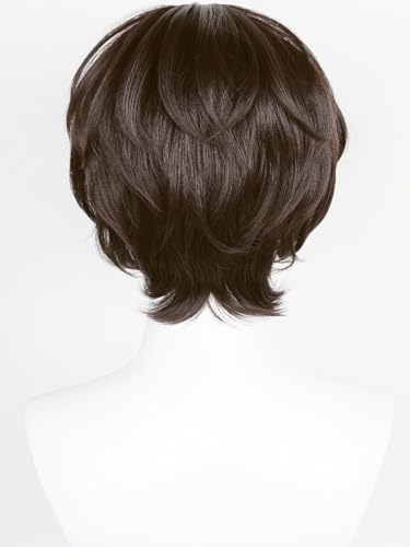 Image of Half and Half Dazai Cosplay Wig Short Dark Brown Anime Wig with Bangs Men's Brown Layered Wigs Synthetic Fiber Hair for Unisex Halloween Party
