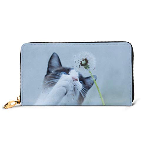 Preisvergleich Produktbild JHGFG Mode Handtasche Reißverschluss Brieftasche Katze spielt Löwenzahn Telefon Kupplung Geldbörse Abendkupplung Blockieren Leder Brieftasche Multi Card Organizer