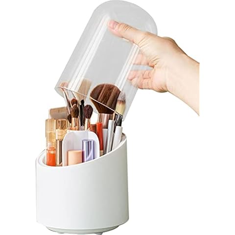 Makeup Brush Holder With Lid, 360° Rotating Acrylic Makeup Brush Organiser, Eyeliners Display Holder, Cosmetic Display Holder For Makeup Brush, Lipstick, Lip Gloss, Eyeliner, Desk Storage Box Cover