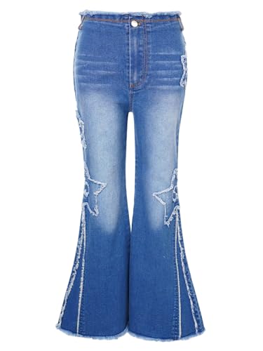 Retro Flare Jeans for Girls Kids Casual High Waisted Bell Bottoms Jeans Frayed Raw Hem Denim Pants with Pockets4