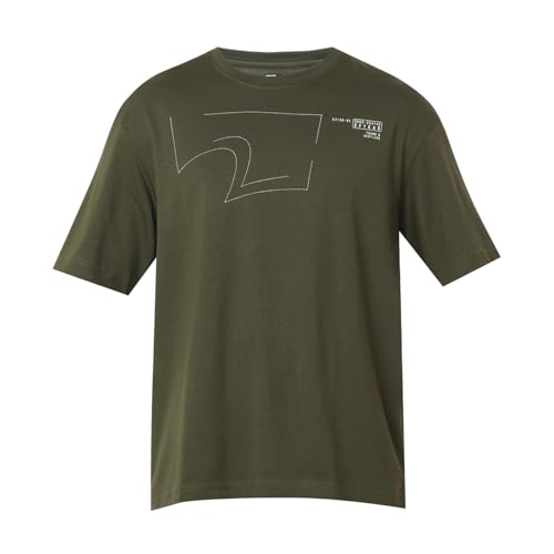 Image of Spykar Men's Oversized Round Neck Half Sleeve Solid Casual T-Shirt
