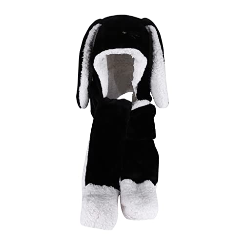 Plush Animal Hood Earflap Hat Cartoon Hat Scarf Gloves Mittens Adult 3-in-1 Set Hoodie Pockets Bunny Ear Winter3