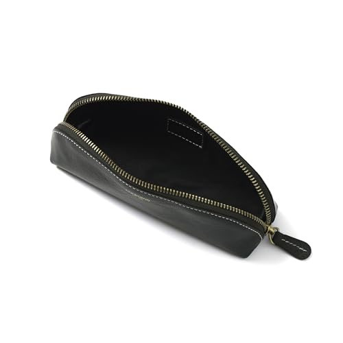 Image of Cockatoo Genuine Leather Pencil Pouch, Accessories holder, Stationery Bag, Zippered Pen Case for Work & Office (Black Forest)