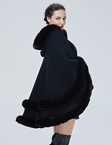 Women Hooded Poncho Cape Faux Fur Shawl Wrap with Fur Trim Sleeveless Cardigan Dressy Cloak Fashion Tops Coat3
