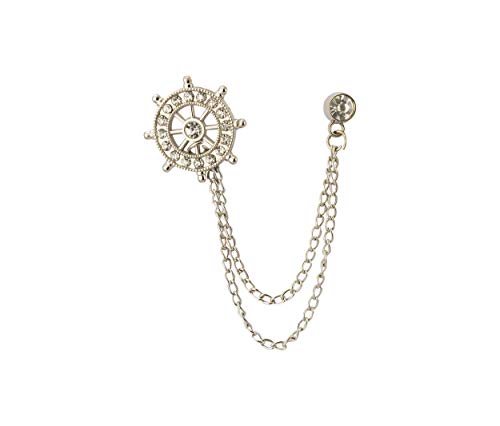 Knighthood Silver Swarovski Wheel Chain Lapel Pin Badge Coat Suit Collar Accessories Brooch for Men