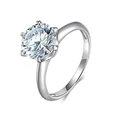 Lirzxin Weißgold Ringe Frauen 750 18K, Eheringe für Damen Elegante Solitärring mit 6 Krappen Rund Topas 3ct Hochzeitsringe Verlobungsringe Trauringe Partnerringe Weißgold Gr. 62 (19.7)