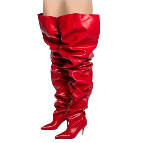Thigh High Boots for Women Wide Calf Stiletto High Heel Over the Knee Pointed Toe Slouchy Stylish Pull On Long Boots2