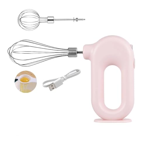 Batidora de mano inalámbrica eléctrica de mano mini batidora de huevos de 4 velocidades ajustable, mini mezclador de mano eléctrico, carga USB, 1500 mAh (rosa)