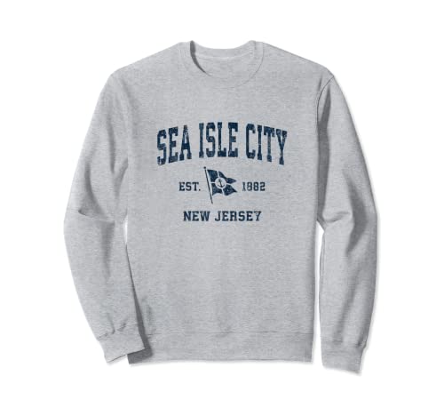 Sea Isle City NJ Vintage Sports Navy Boat Anchor Flag Sweatshirt