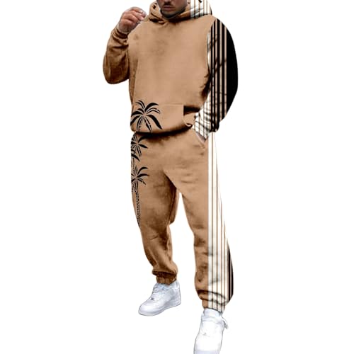 Men's Tropical Pattern Sets 2 Piece Long Sleeve Hooded Sweatshirt and Sweatpants Outfits Fitness Training Tracksuit Plus Size