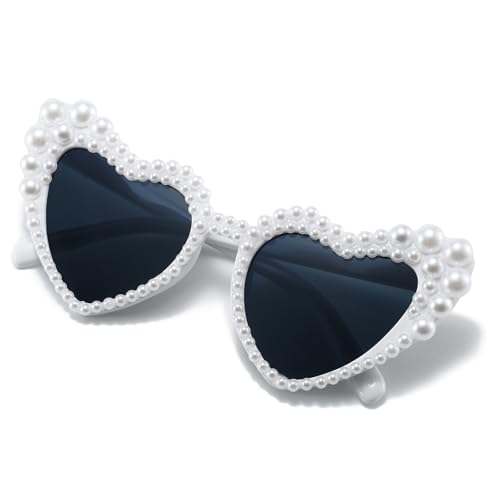 Bridal Pearl Love Heart Sunglasses for Women, Bachelorette Party Glasses, Wedding Bridesmaid Bride Sunglasses