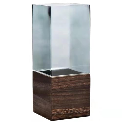 MAADES Vase Blumenvase aus Glas & Holz Eckig 30cm groß Glasvase Grau als...