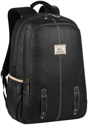 Gear Classic 20L Small Faux Leather Water Resistant Anti Theft Laptop Bag/Office Backpack for Men/Women-Black