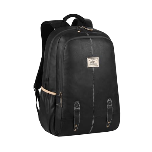 Gear Classic 20L Small Faux Leather Water Resistant Anti Theft Laptop Bag/Office Backpack for Men/Women-Black