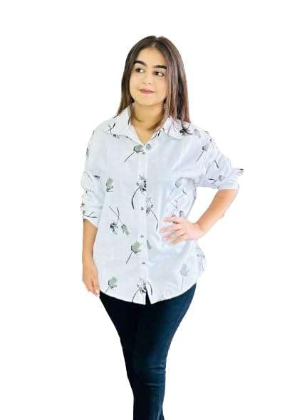 Image of Women's Stylish Regular wear Cotton Printed Collared Neck | Long Sleeve Shirt Suitable for Function High Energy Front Botton | Long Shirt for Women