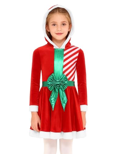 Robe Santa Claus fille à capuche en velours rouge pour Noël