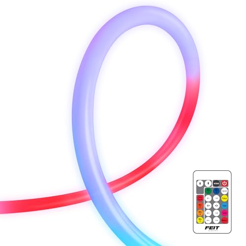 Image of Feit Electric 360 Chasing Neon Flex Rope Light, 5ft LED Tube Light, Dimmable, Dynamic Color Patterns, Remote Controlled, Flexible Design, Easy Installation, Indoor Decor, NF5 /RGB /360