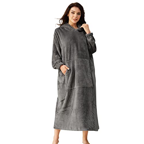 Übergroße Hoodie Sweatshirt Decke, Frauen Supe Warme Riesen Hoodie Fronttasche Giant Plüsch Pullover Decke mit Kapuze Cover