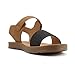 Soda PLENTY ~ Women's Strappy Ankle Wrap Buckle Fashion Flat Sandals (Black Canvas/Tan, 9)