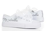 Personalized Wedding Sneakers for Bride – Silver Mirror Name Custom Bridal Shoes – Handmade White Trainers for Ceremony or Reception