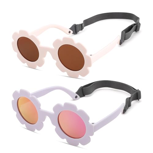Image of Hycredi Flexible Bendable Flower Baby Polarized Sunglasses with Strap for Newborn Infant Girls Age 0-24 Months