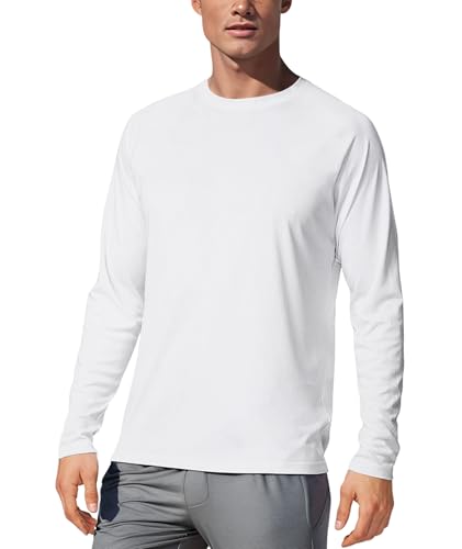 MARZXIN UPF 50+ Langarmshirt Herren UV Shirt Schnelltrocknend Atmungsaktiv Sportshirt Funktionsshirt Sonnenschutz Laufshirt Fitnessshirt Weiß M