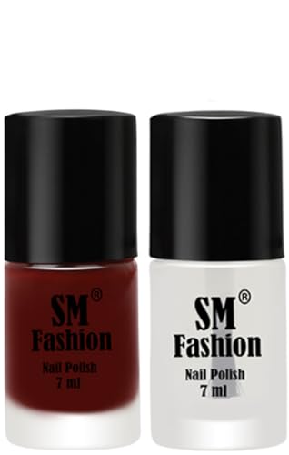 Image of Long Lasting Nail Polish | Nail Paint Combo 7 ml Each) - Set of 2 Wine Red-Top Coat