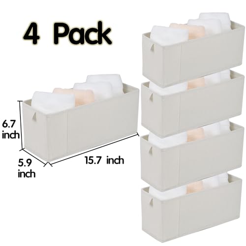 Narrow Fabric Storage Bins, 4 Pack Foldable Storage Baskets for Shelves, Decorative Linen Closet Organizers and Storage, Storage Box Container for Organizing Clothes Toy Pantry Wardrobe Closet by Fordonral - Image 2